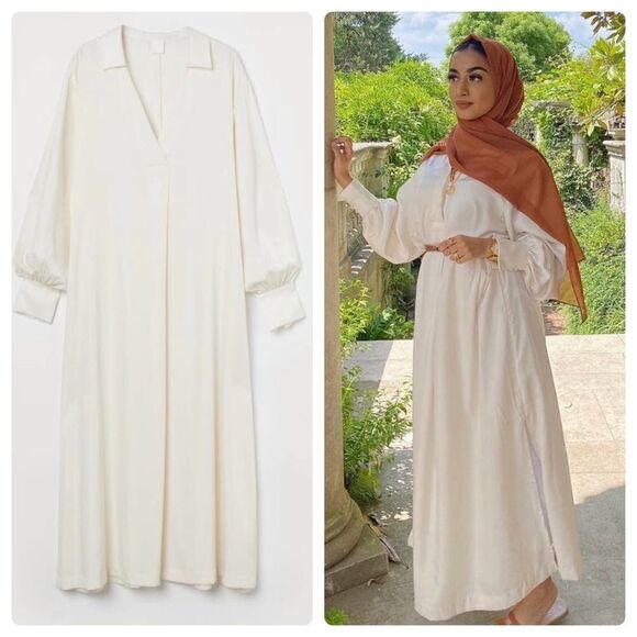 H&M Wide Cut Kaftan Dress Cream New - Picture 1 of 11